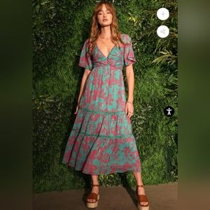 ADELYN RAE KATIA FLUTTER SLEEVE TIERED MAXI DRESS